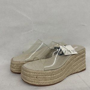 NEW NWT Zara Transparent Vinyl Espadrille Jute Wedge Sandals Shoes Size 38 , 7.5